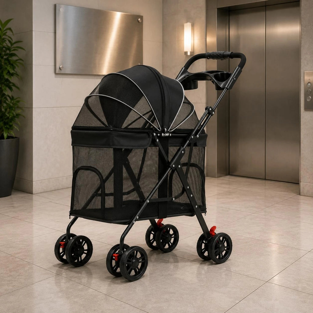 Multi-Purpose Easy-Fold Pet Stroller with Sturdy Frame & Mesh Ventilation — Outdoor Walk Carrier for Dogs & Cats