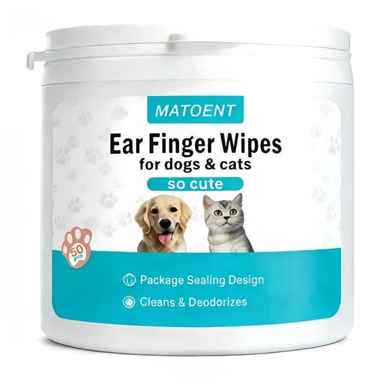 Fingertip Ear Cleaning Wipes for Cats & Dogs — 50-Count, Mite Removal