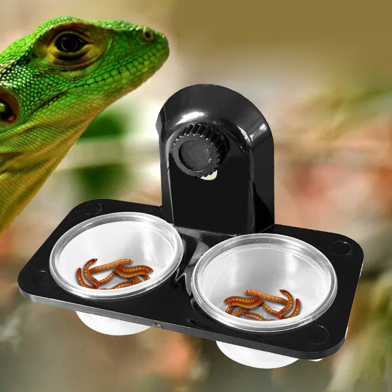 Wall-Mount Reptile Feeding Box — Single/Double Food & Water Dish for Insects & Reptiles
