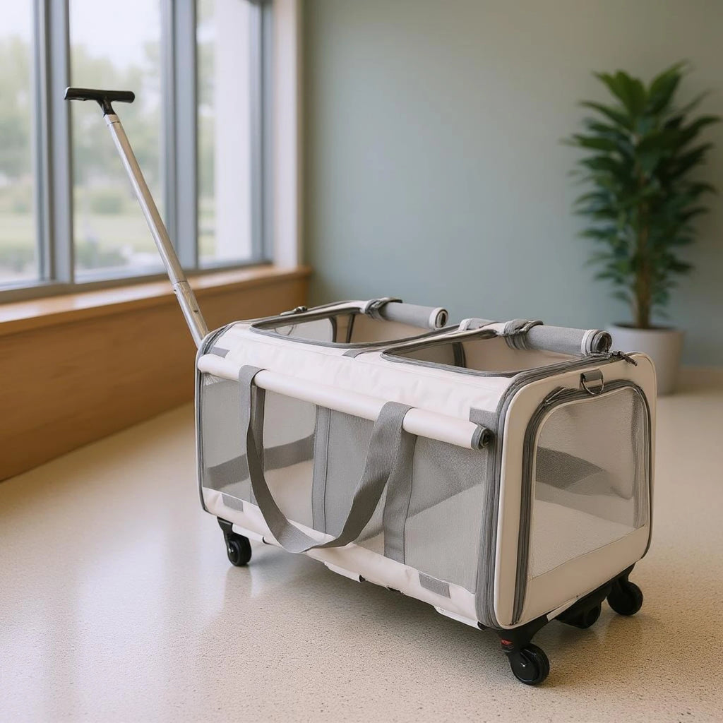 Soft-Sided Suitcase-Style Pet Stroller with Top Opening & Mesh Panels