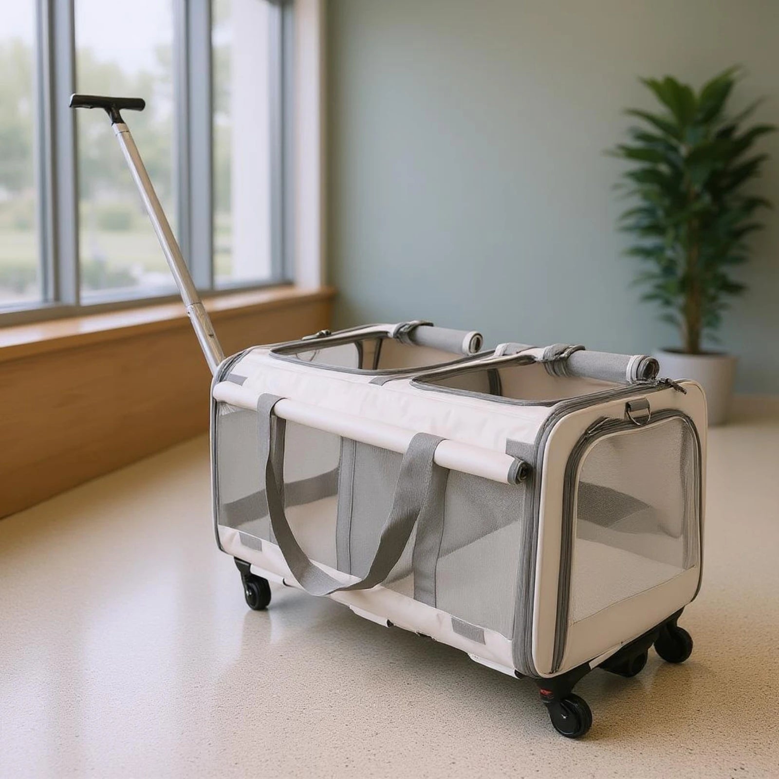 Soft-Sided Suitcase-Style Pet Stroller with Top Opening & Mesh Panels