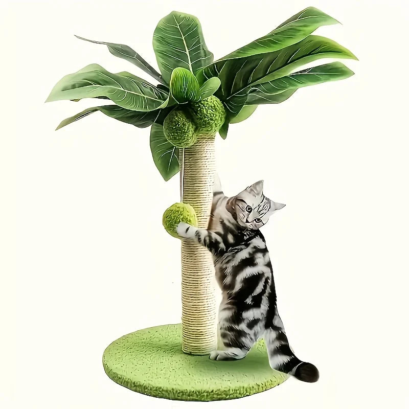 Coconut Tree Cat Scratching Post — Sisal Surface with Hanging Ball Toy