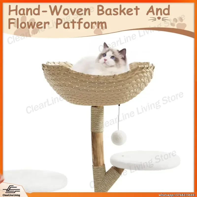 Multi-Level Cat Tree with Wicker Basket Bed & Scratching Post