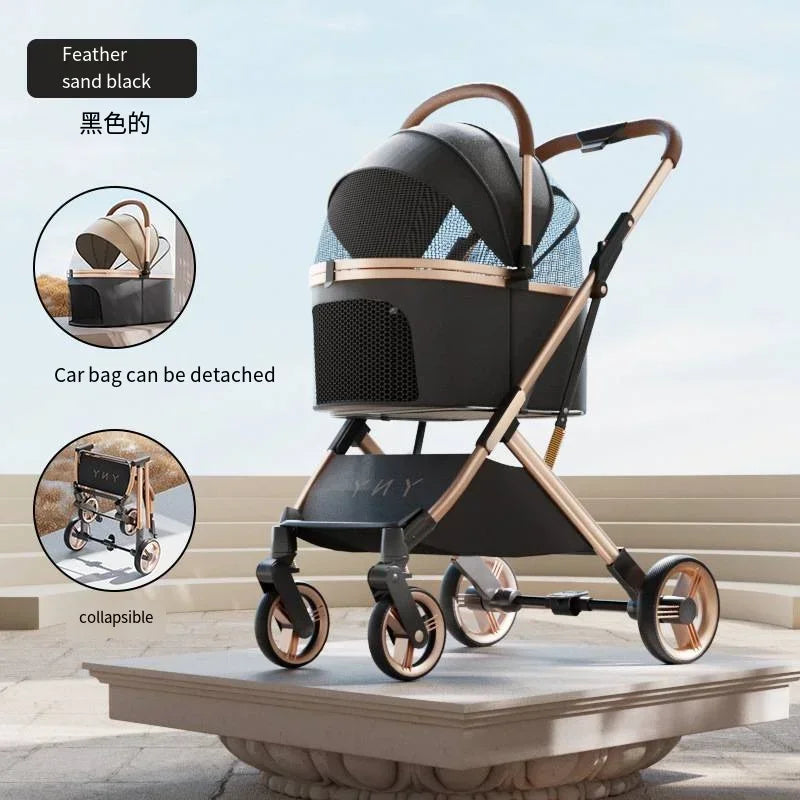 Separable Pet Stroller with Detachable Multifunctional Bag — One-Click Fold Cat & Dog Travel Cart