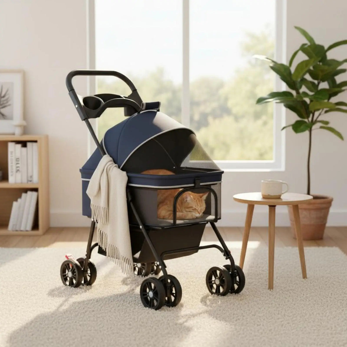 Pet Carrier on Wheels Portable Transport Cart for Dog Cat Foldable Travel Stroller Lightweight Carbon Steel Frame Easy Push