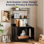 57in Wooden Litter Box Enclosure with Shelves & Hooks
