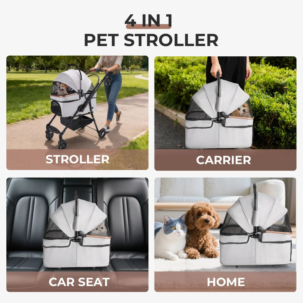 4-Wheel Pet Stroller with 360-Degree Rotating Wheels & Separable Carrier for Dogs & Cats
