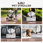 4-Wheel Pet Stroller with 360-Degree Rotating Wheels & Separable Carrier for Dogs & Cats