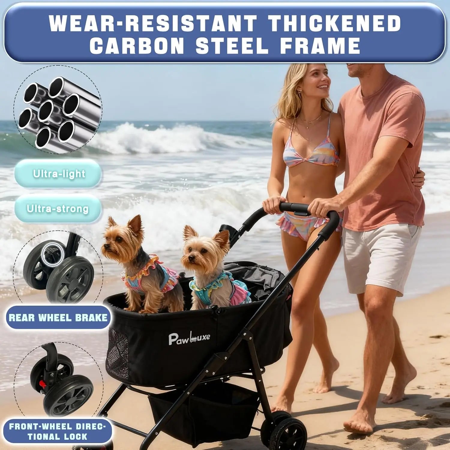 4-in-1 Easy-Fold Pet Stroller with Detachable Carrier for Dogs & Cats — Max 55 lbs