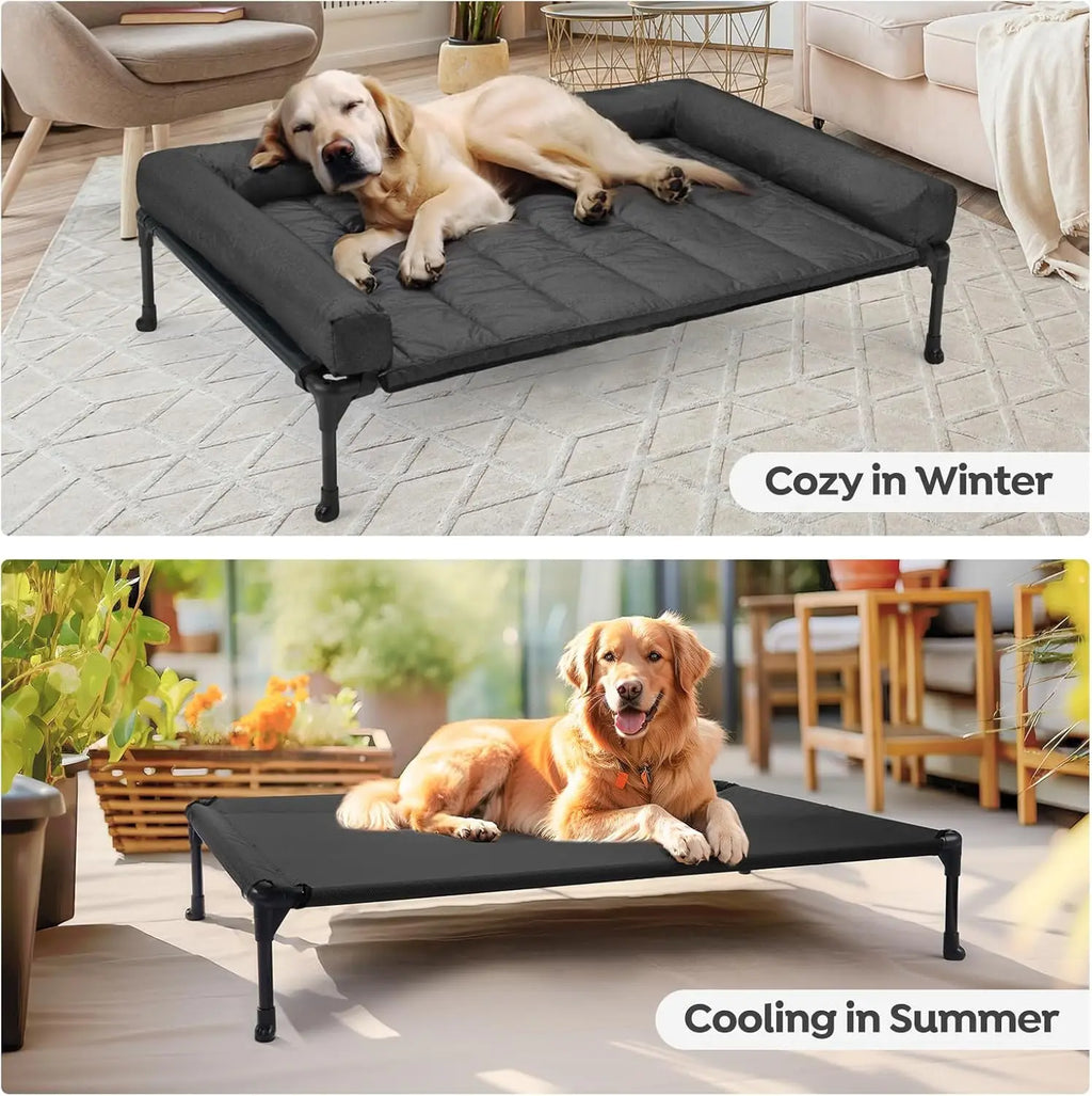 Cooling Elevated Dog Bed with Bolster Cushion, 42x30in