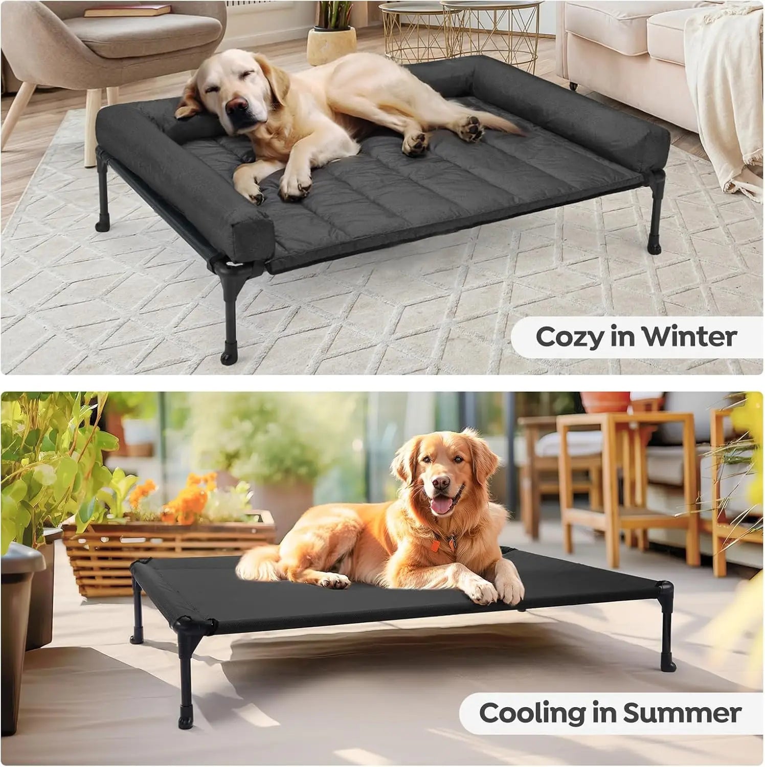 Cooling Elevated Dog Bed with Bolster Cushion, 42x30in