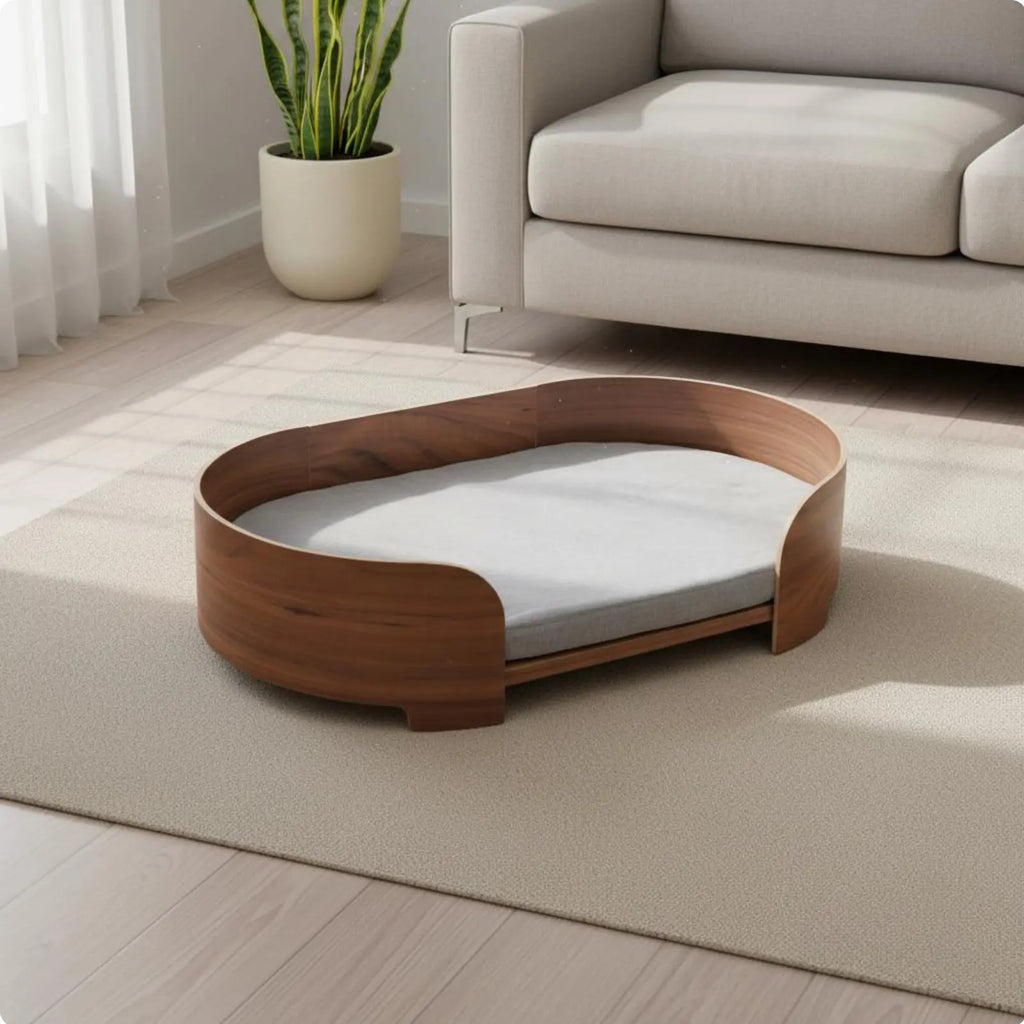 Oval Wooden Pet Sofa Bed with Removable Cover, All-Season