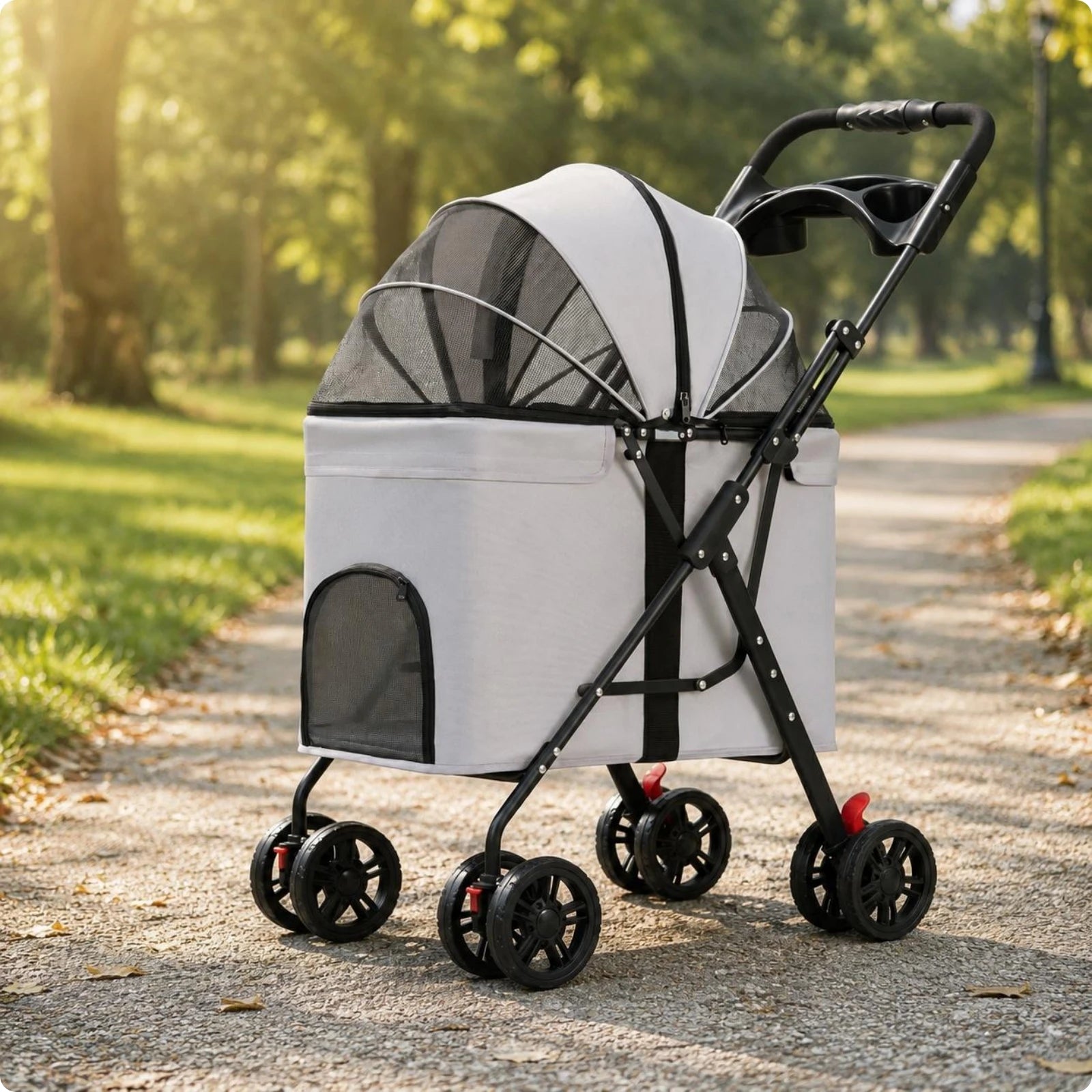 Foldable Wheeled Mesh Pet Stroller & Carrier for Small Dogs & Cats