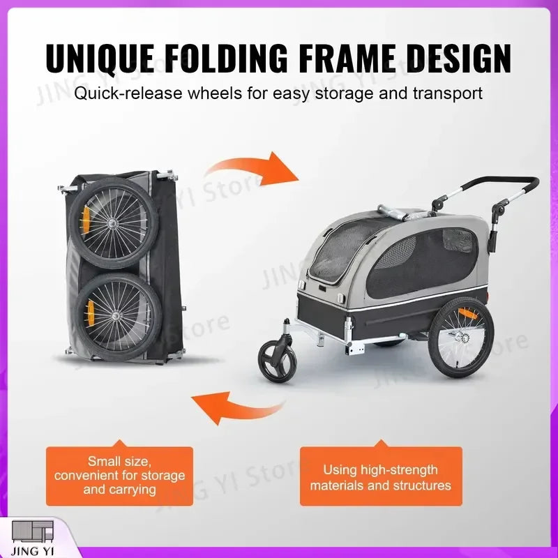 2-in-1 Foldable Pet Stroller & Dog Bike Trailer with Quick-Release Wheels — Bicycle Carrier for Dogs & Cats