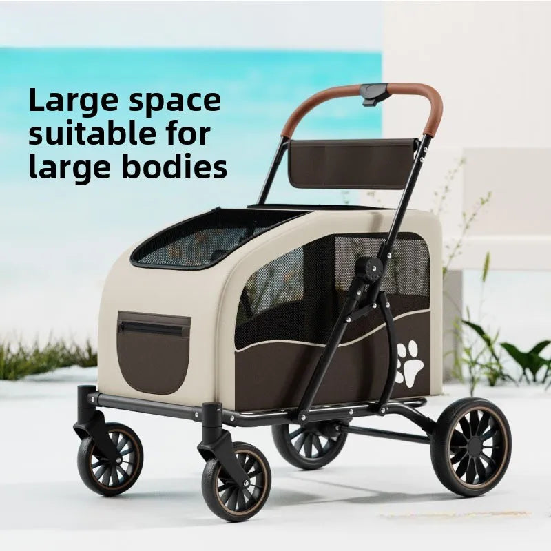 Multi-Function Foldable Pet Stroller for Senior, Medium & Large Dogs — Portable Outdoor Travel Trolley