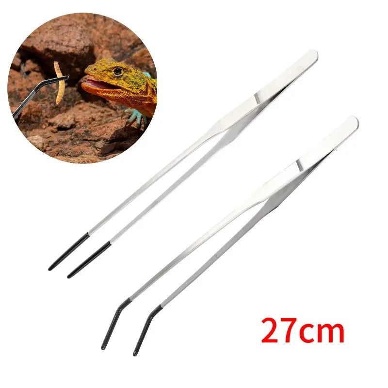 Bent-Tip Stainless Steel Feeding Tweezers — Straight & Curved, 10.6"