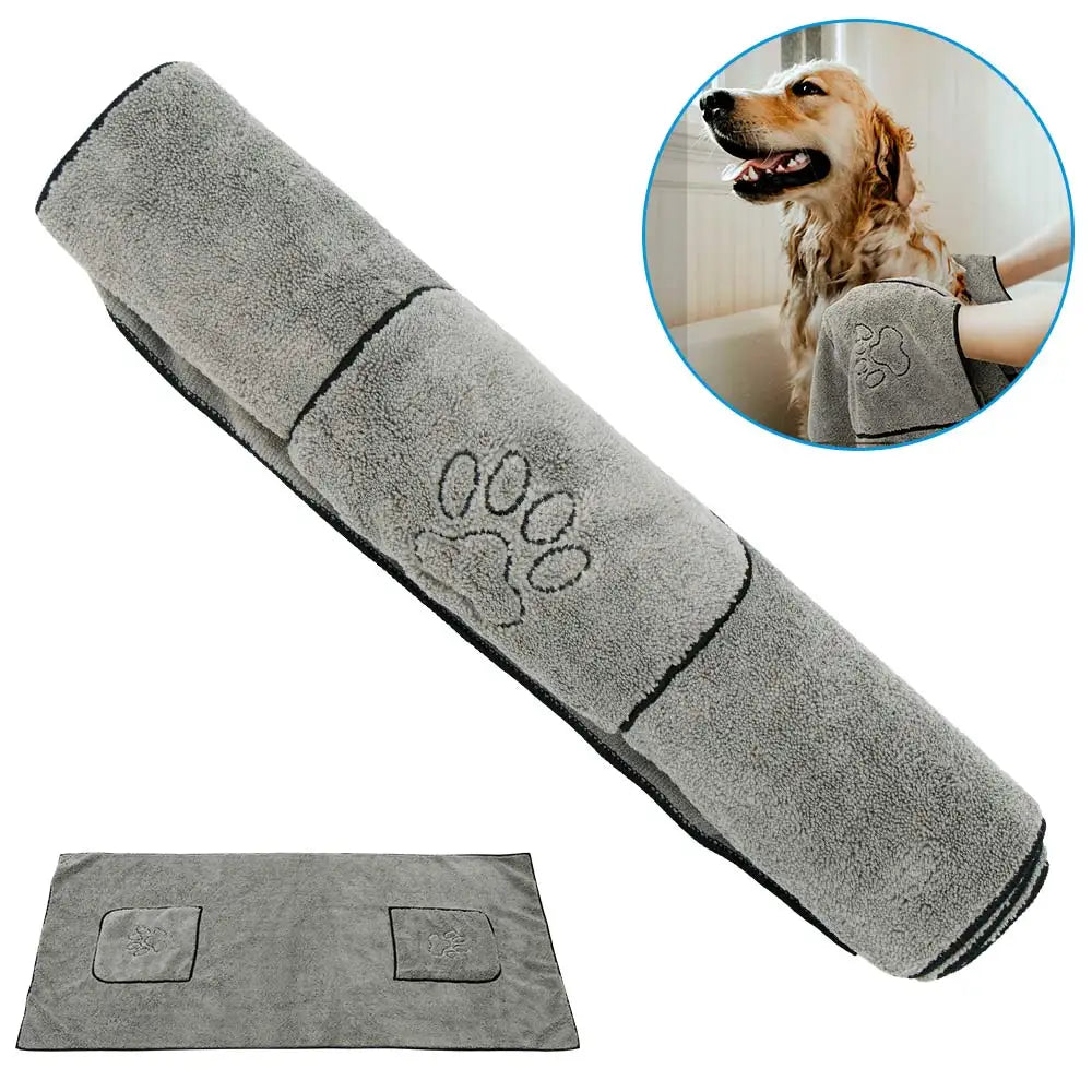Large Nylon Pet Towel with Pocket Design — Non-Linting, Fast-Absorbing