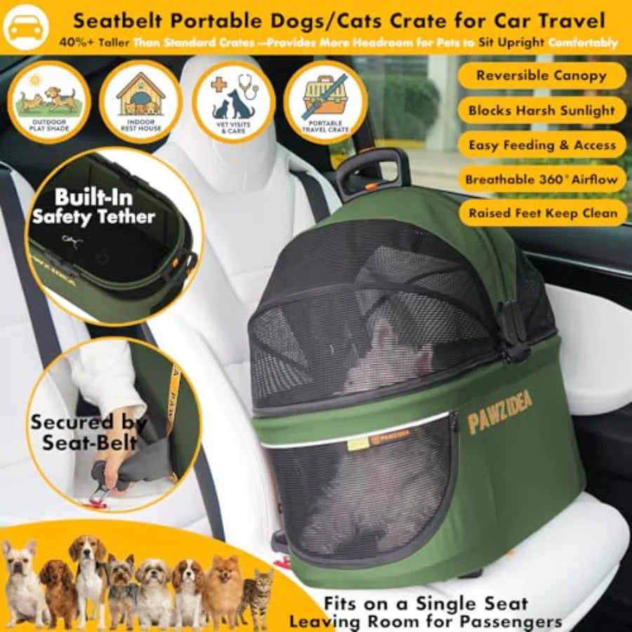 PAWZIDEA TSA-Approved Double Pet Stroller with 2 Detachable Carriers & Car Seat Combo