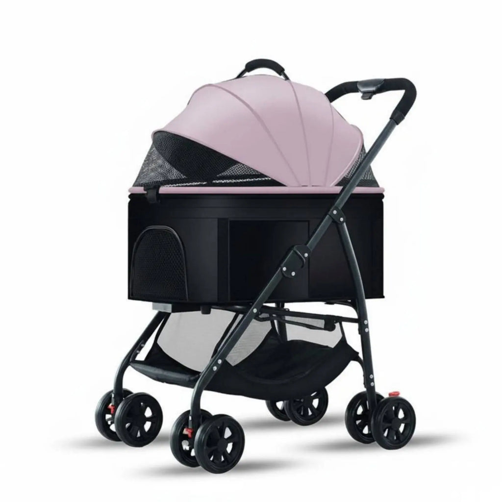 Foldable Pet Transport Stroller with Full-Rotation Wheels & Detachable Carrier — Lightweight Dog & Cat Carriage with Storage