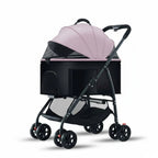Foldable Pet Transport Stroller with Full-Rotation Wheels & Detachable Carrier — Lightweight Dog & Cat Carriage with Storage