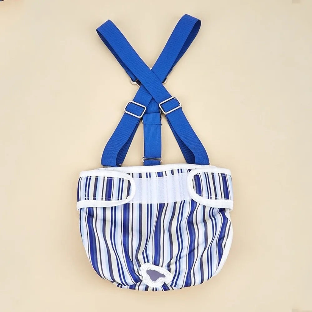Washable Female Dog Diaper with Suspenders (Striped, Breathable)