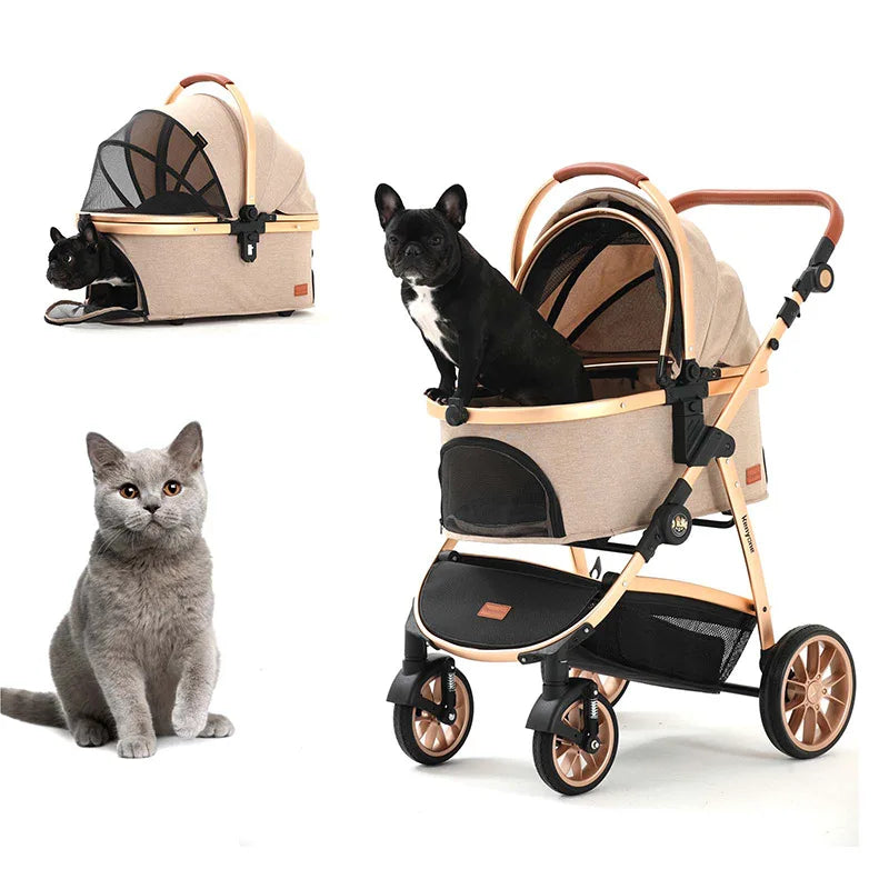 Luxury Pet Stroller with Removable Carrier for Small & Medium Dogs