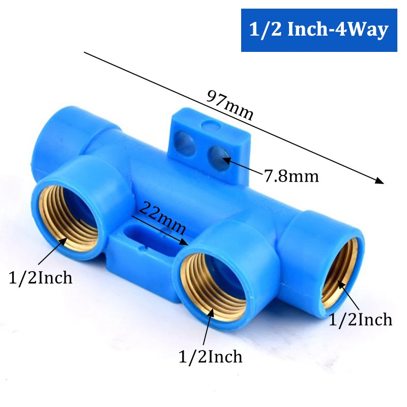 Water Pipe Splitter Distributor (4/5/6-Way, 1/2" Thread, Drain Switch)