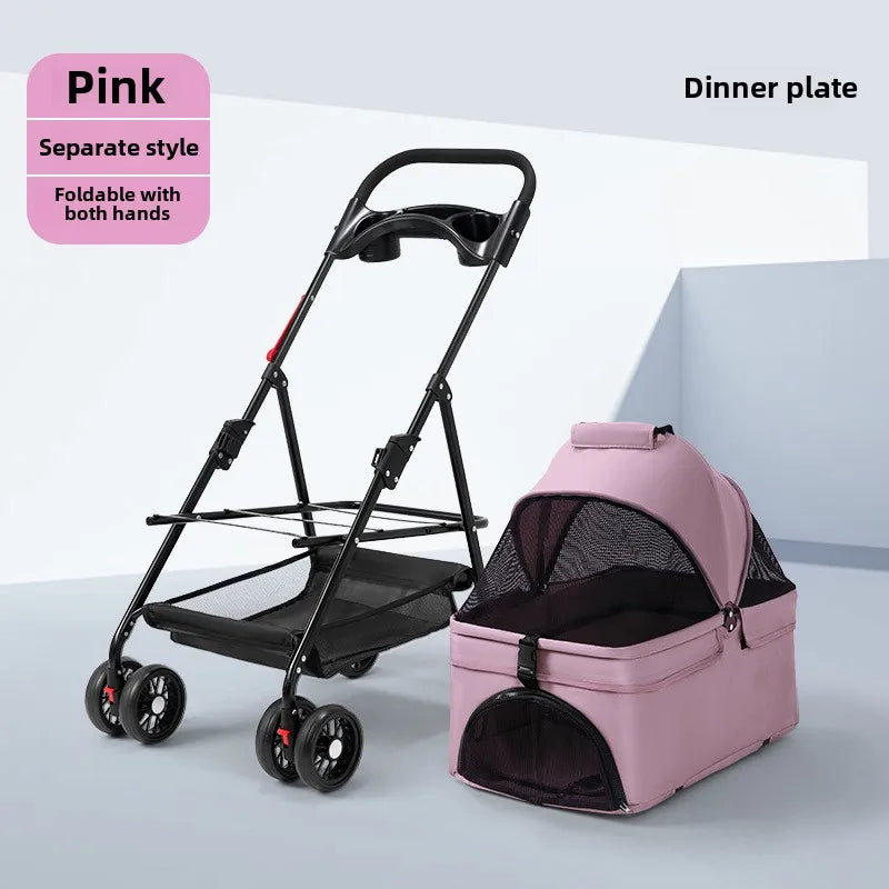 4-Wheel Folding Pet Stroller with Detachable Carrier (3-in-1)