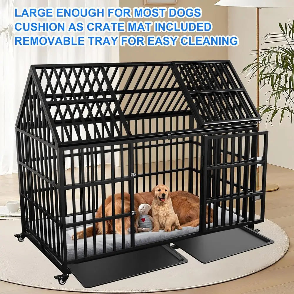 XL Dog Crate with Rooftop & Lockable Wheels (54in)