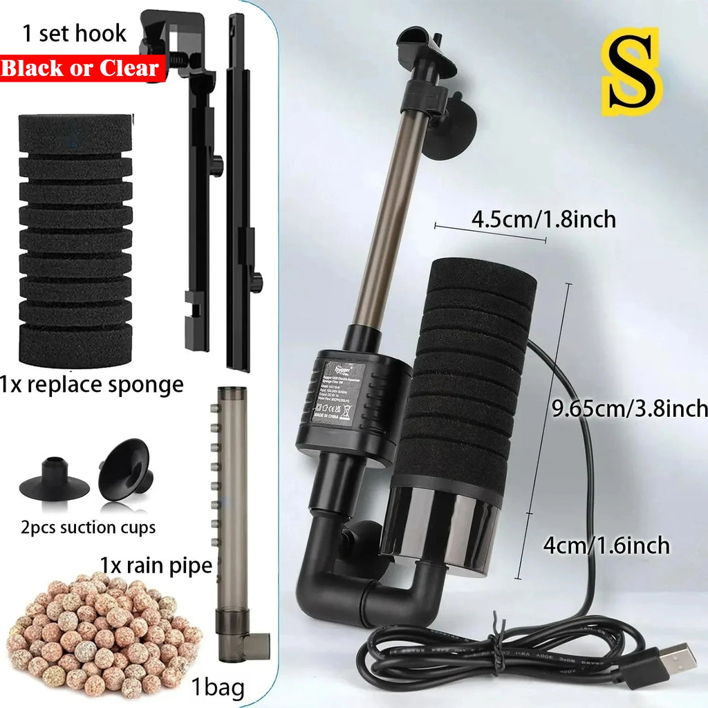 USB Aquarium Sponge Filter (Quiet, Wave Maker, Oxygenator)