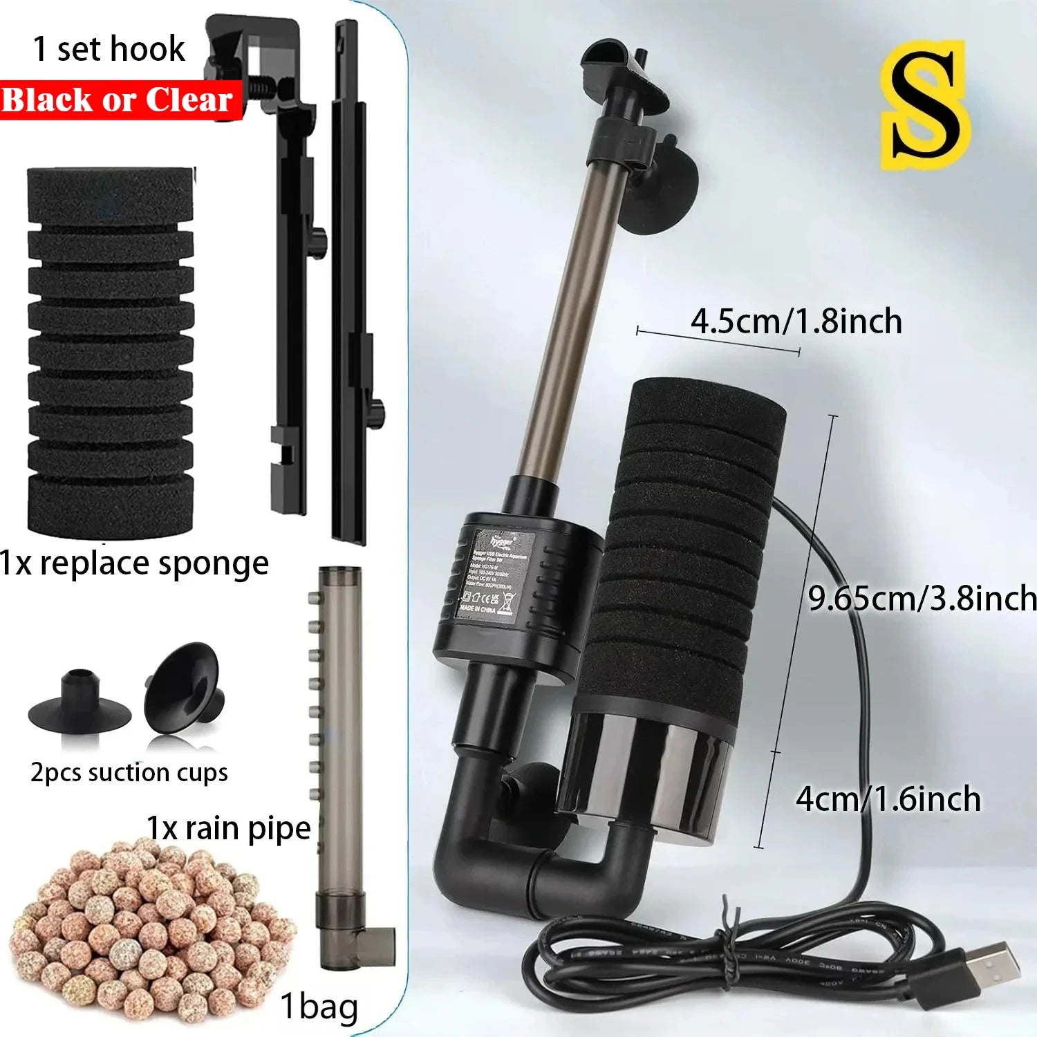 USB Aquarium Sponge Filter (Quiet, Wave Maker, Oxygenator)