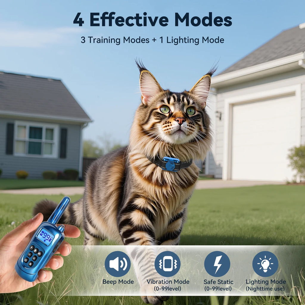 Lightweight Cat Training Collar with Remote — Waterproof, 5–15+ lbs