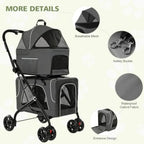 2-Tier Double Pet Stroller with Detachable Carriers for Dogs, Cats & Rabbits