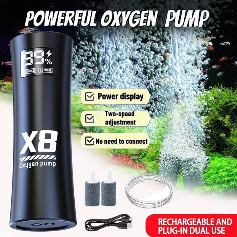 5W USB Rechargeable Aquarium Oxygen Pump 48H Portable
