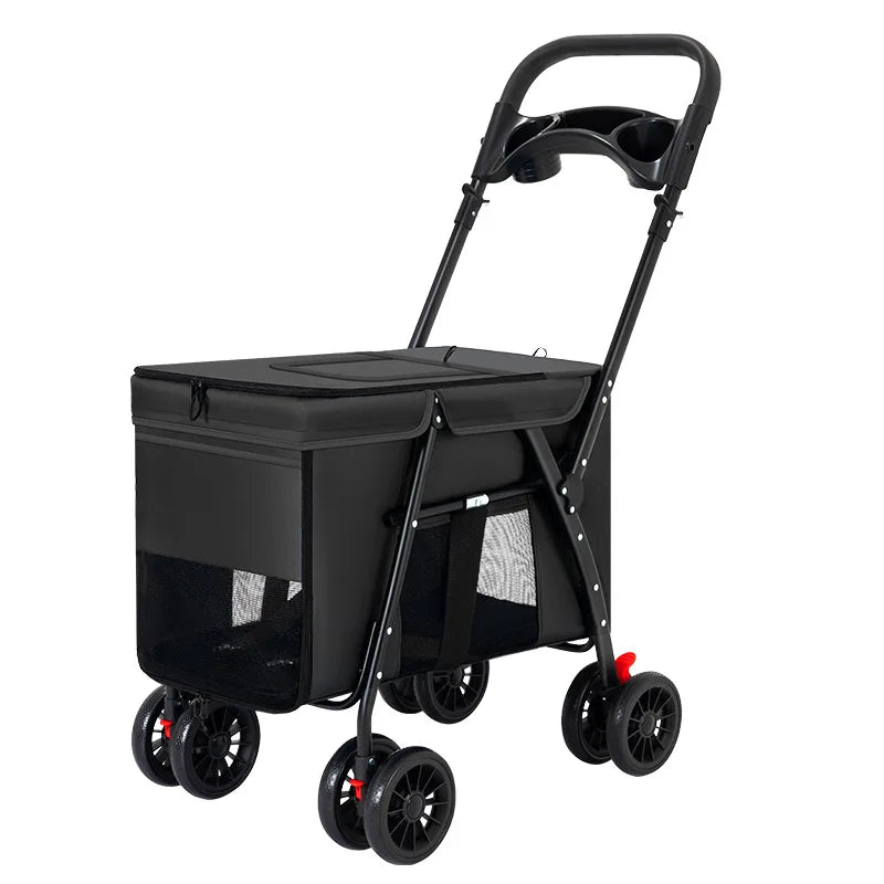 Lightweight Foldable Hand-Push Pet Stroller for Small, Medium & Large Dogs, Cats & Teddy Breeds