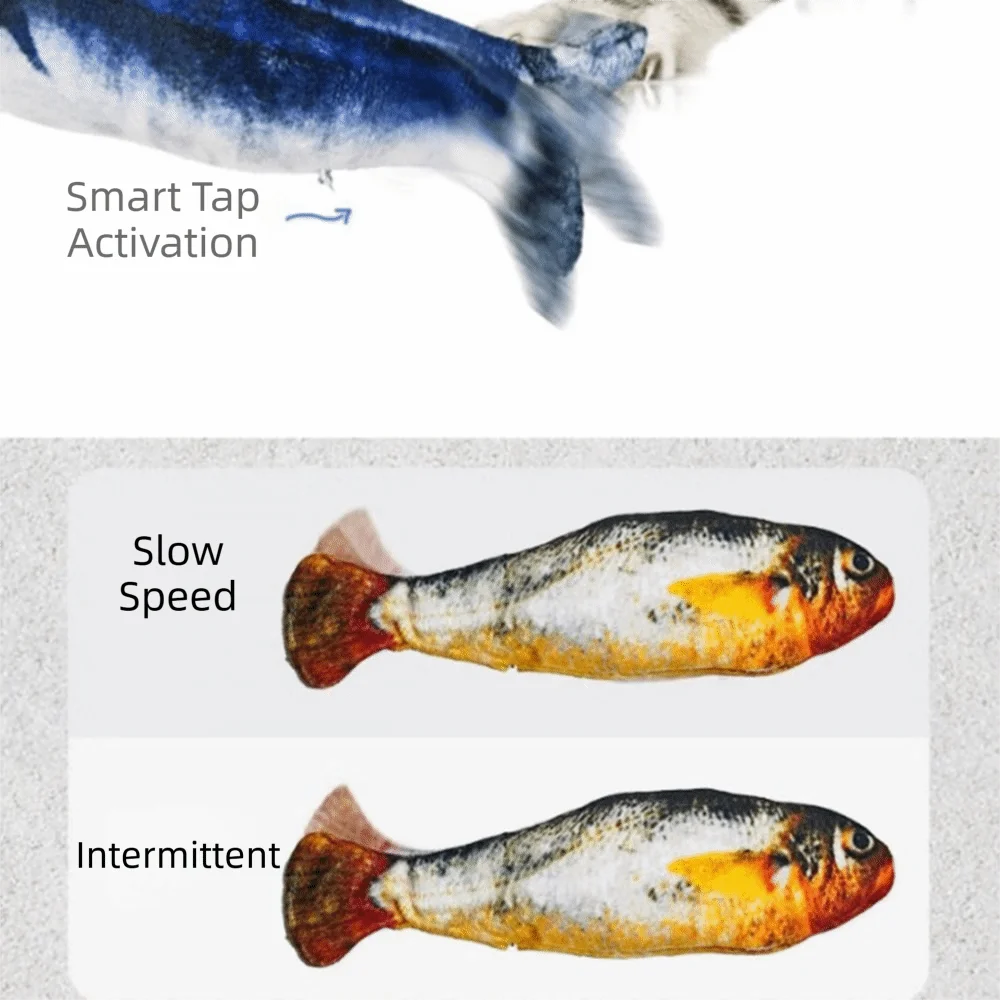 Electric Plush Wagging Fish Cat Toy — 3 Flapping Modes Tap-Activated Motion Sensor (1–3 Pack)