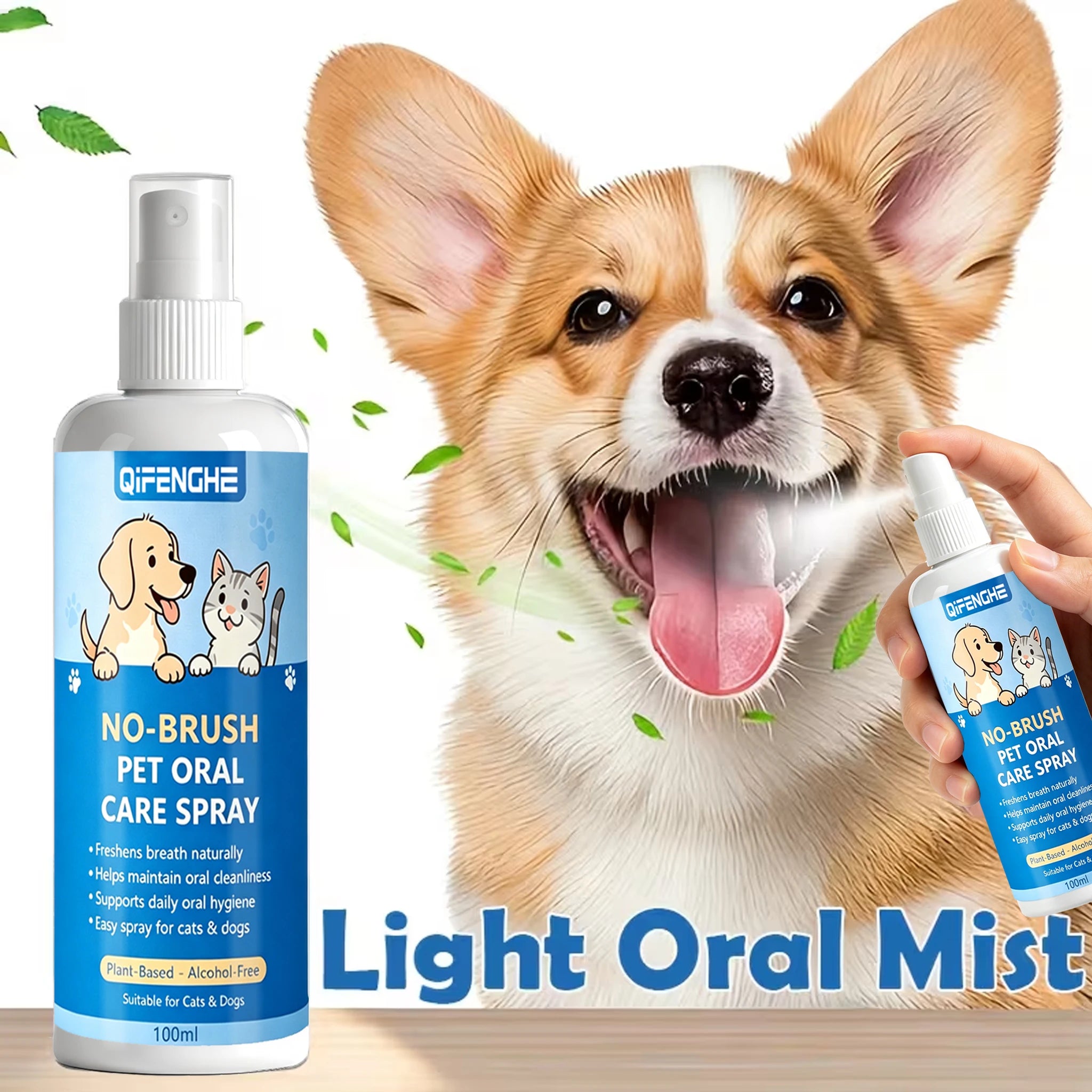 No-Brush Dental Spray for Dogs & Cats — Alcohol-Free Plant-Based Breath Freshener