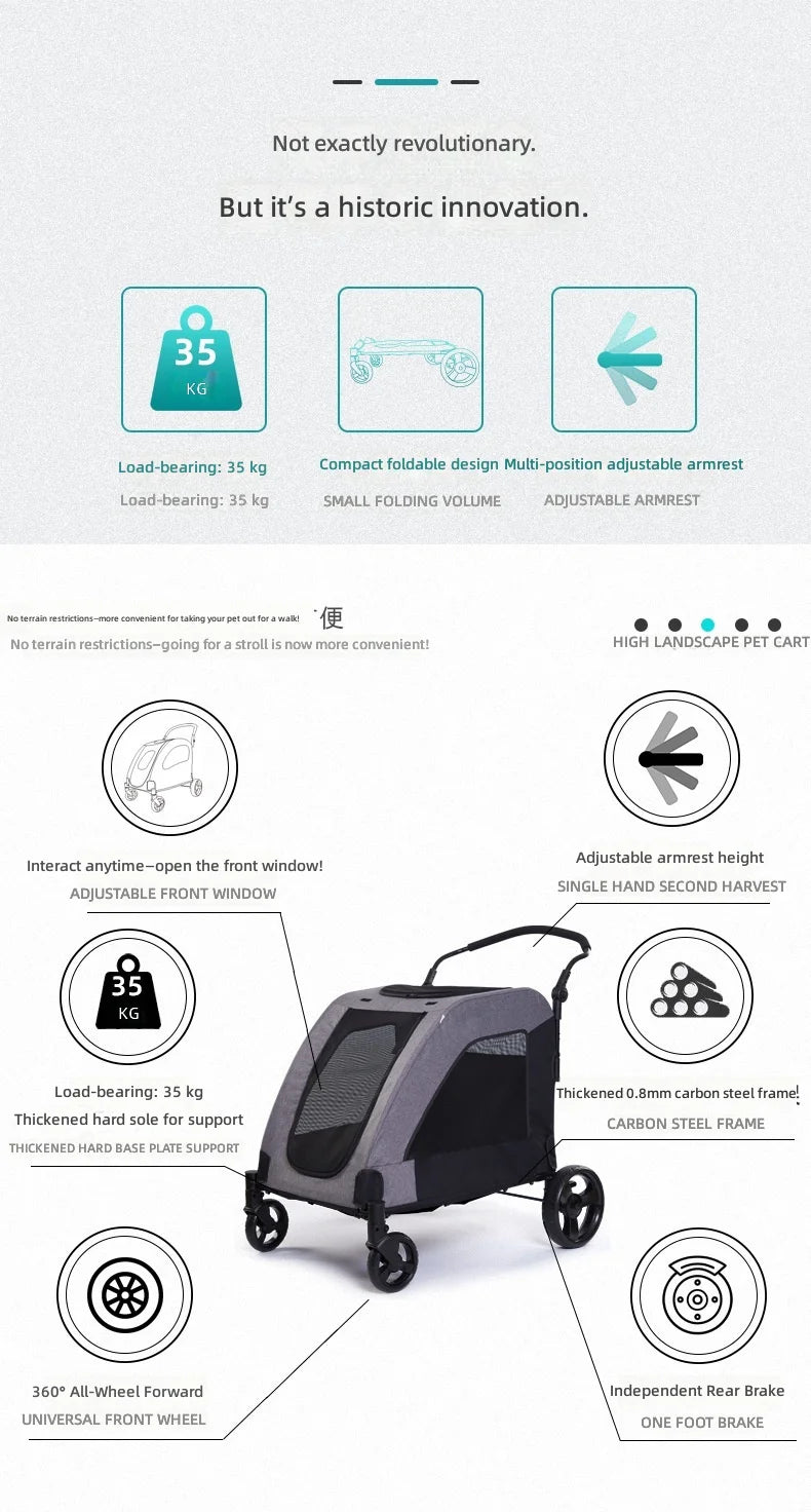 Large High-Capacity Foldable Pet Stroller for Injured & Elderly Cats & Dogs
