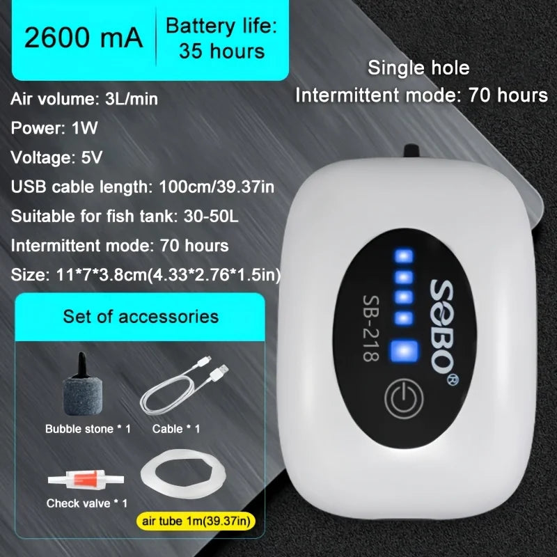 Rechargeable 4800mAh USB Aquarium Air Pump Silent Portable