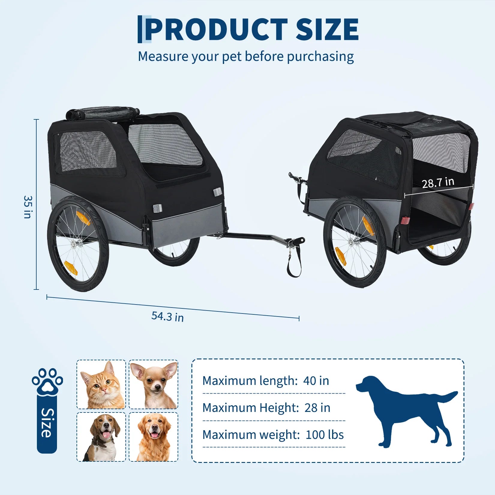 Heavy-Duty Steel Frame Dog Bicycle Trailer with 100 lb Capacity & Oxford Fabric