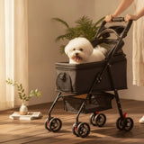 Pet Stroller with Detachable Carrier Ventilated Foldable Pet Stroller Dog Pram Breathable One-Hand Folding for Small Dogs