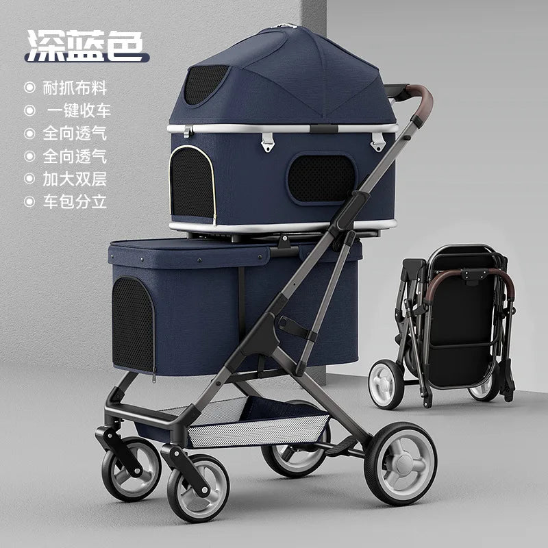 Double-Layer Foldable Lightweight Pet Stroller for Dogs & Cats — Portable Outdoor Travel Carriage