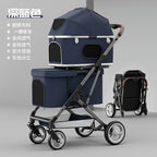 Double-Layer Foldable Lightweight Pet Stroller for Dogs & Cats — Portable Outdoor Travel Carriage