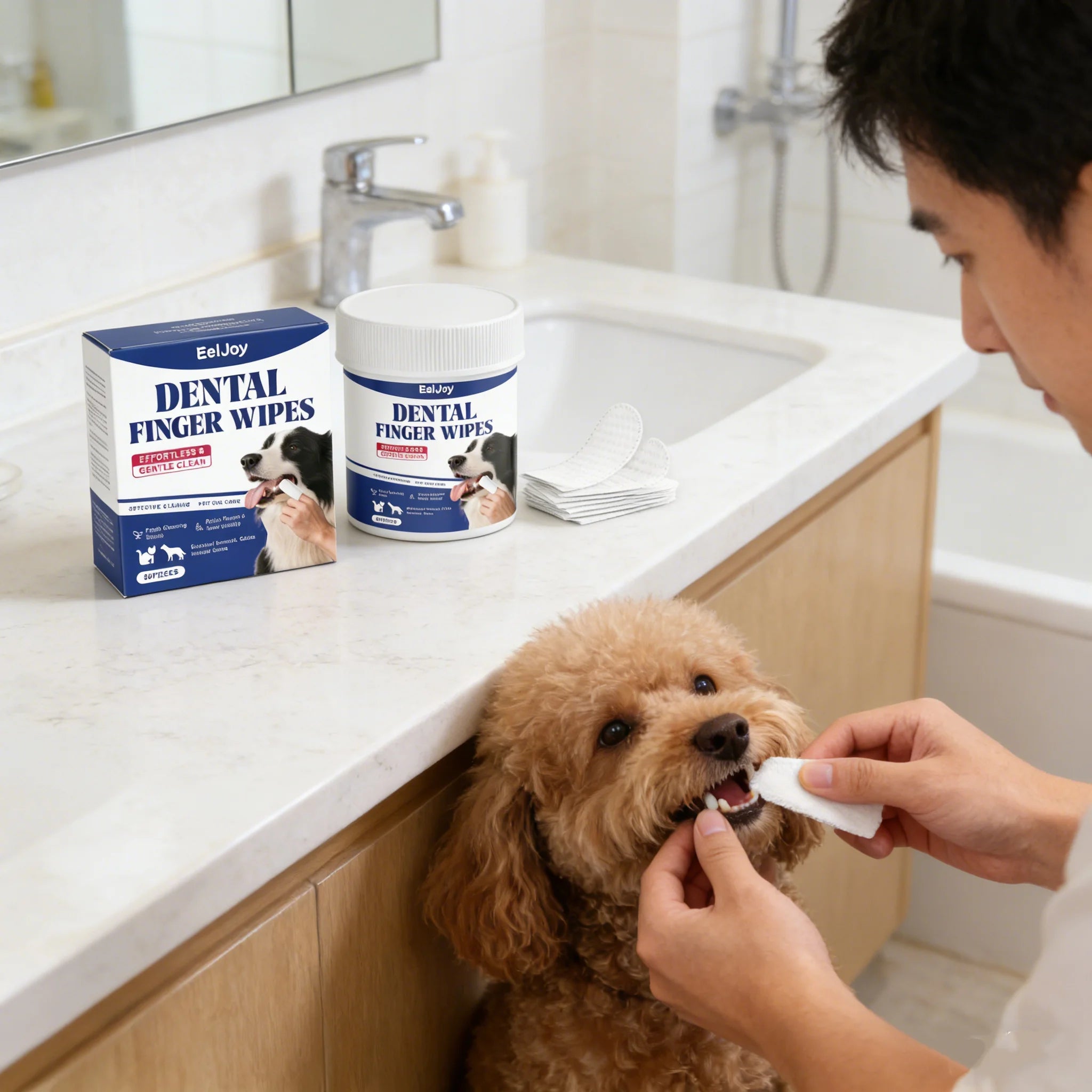 Dog & Cat Teeth Cleaning Finger Wipes — Reduces Plaque, Freshens Breath, 50-Pack