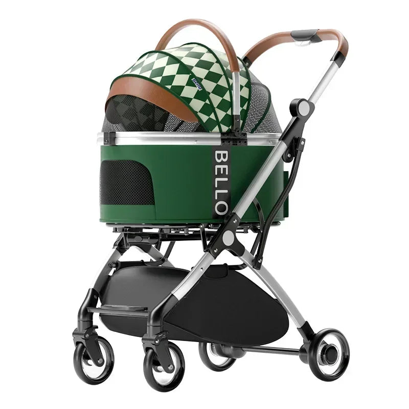Detachable Aluminum Tube Foldable Pet Stroller & Travel Trolley for Cats & Dogs