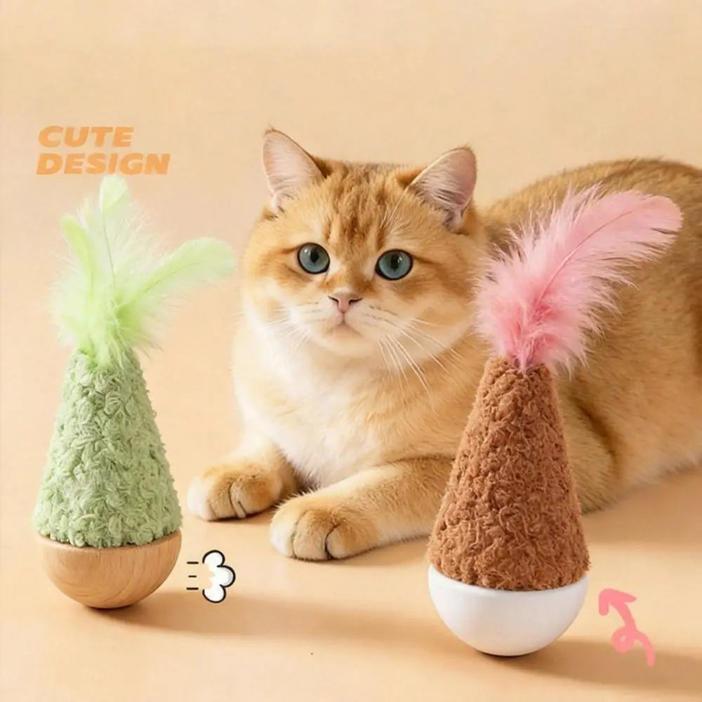 Feather Tumbler Wobbler Cat Toy — Bite-Resistant Self-Righting Solo Play Teaser