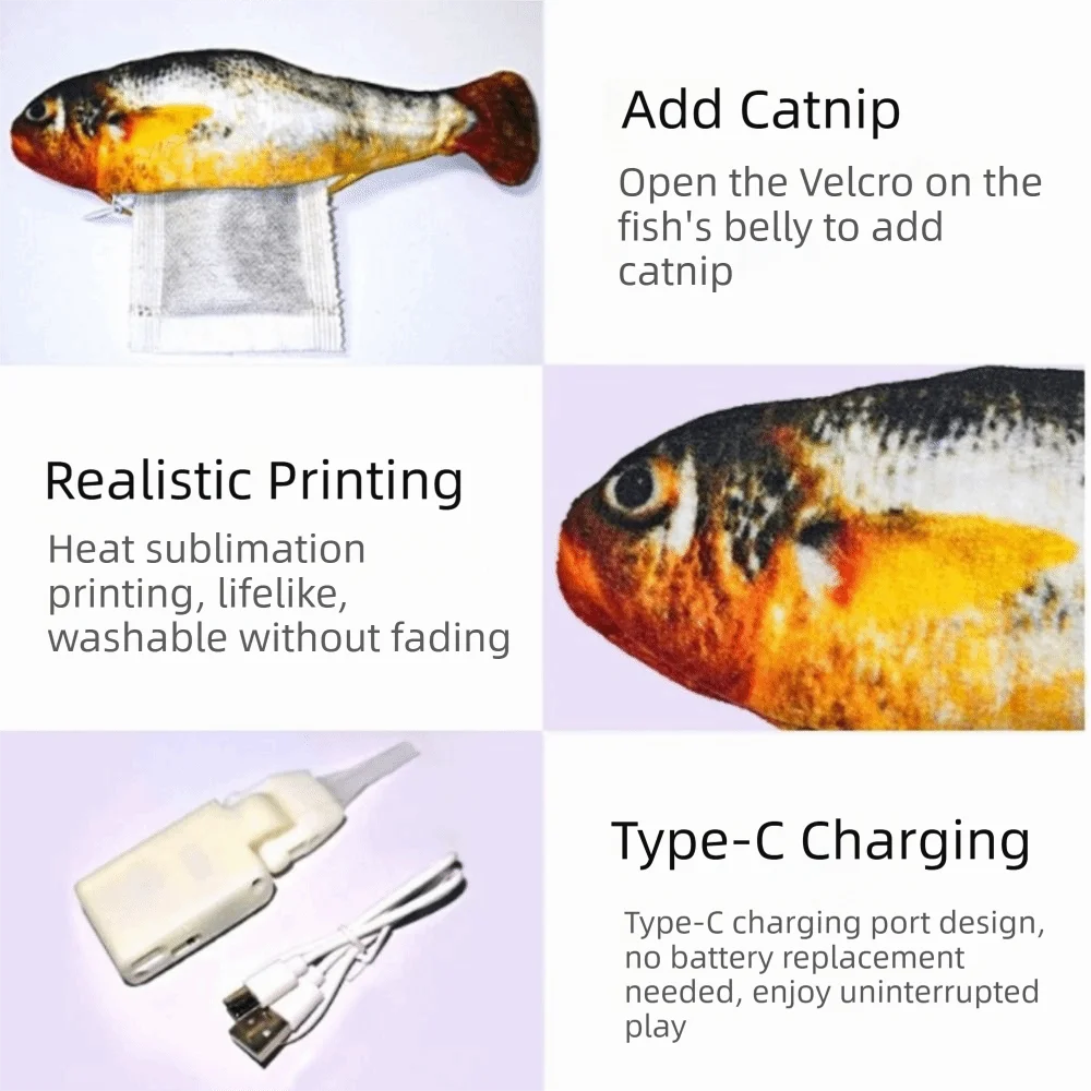 Electric Wagging Tail Fish Cat Toy — Motion Sensor Tap-Activated Type-C Charging (1–3 Pack)