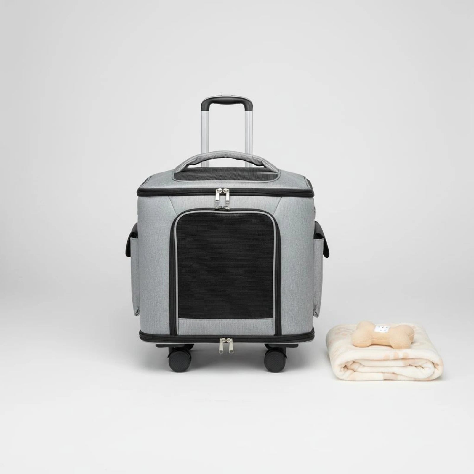 Large Capacity Breathable Mesh Rolling Feline Carrier Suitcase — Multi-Carry Option Travel Bag for Cats