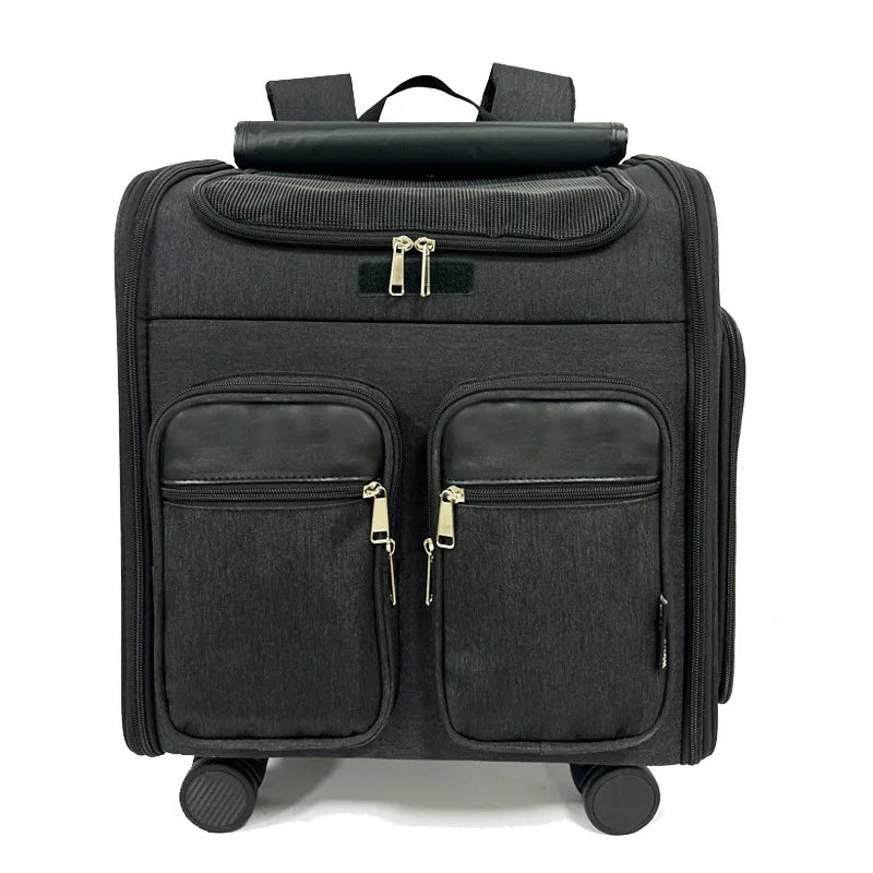 Luxury Foldable Wheeled Pet Trolley Carrier Bag with Telescopic Handle — Approved Travel Case