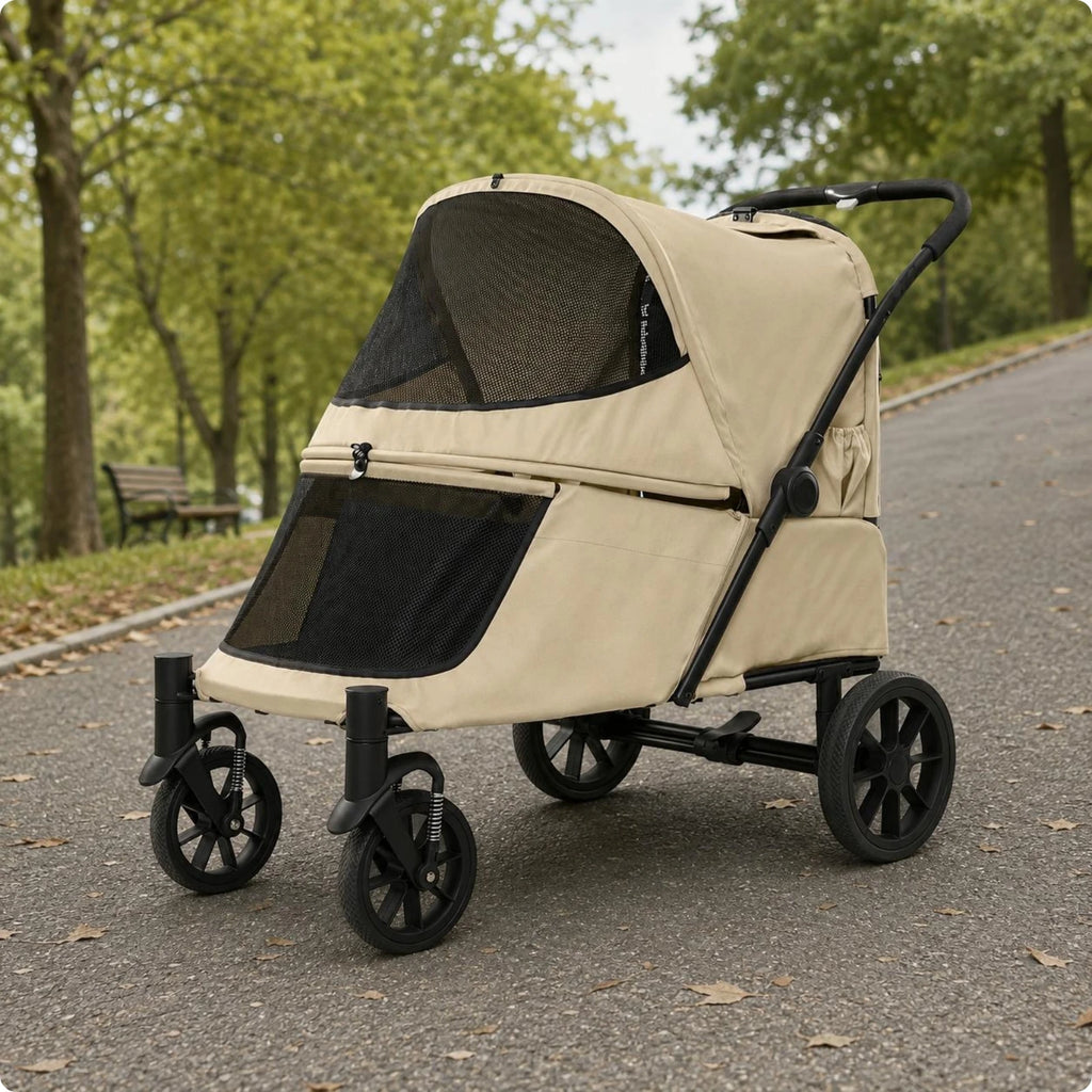 Single-Press Fold Soft-Sided Ventilated Dog Stroller — Quick-Fold Portable Pet Carrier